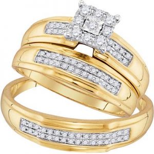 10K YELLOW GOLD ROUND DIAMOND MATCHING WEDDING RING SET 3/8 CTTW