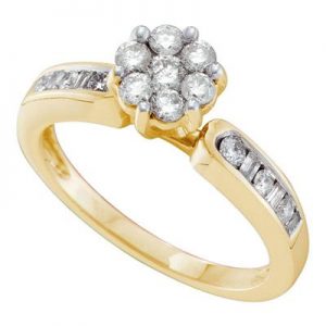 14K YELLOW GOLD ROUND DIAMOND FLOWER CLUSTER PROMISE RING 1/2 CTTW
