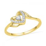 10K YELLOW GOLD ROUND DIAMOND HEART PROMISE BRIDAL RING 1/12 CTTW