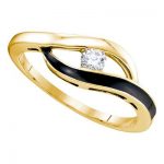 10K YELLOW GOLD ROUND DIAMOND SOLITAIRE BLACK-TONE PROMISE BRIDAL RING 1/8 CTTW